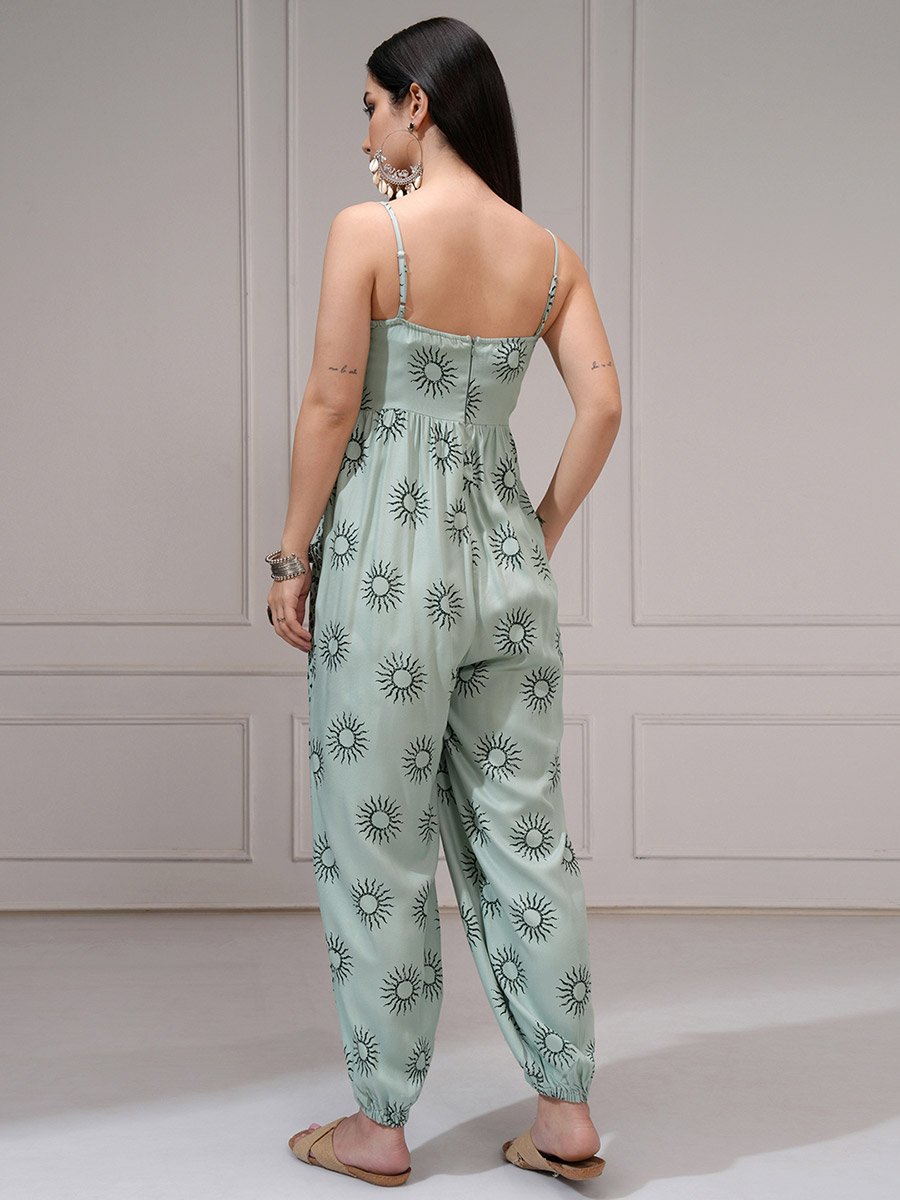 Women Green Wide Leg Printed Jumpsuit