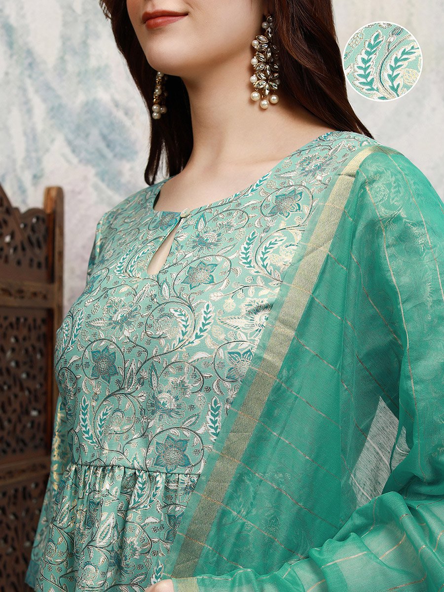 Blue Printed Keyhole Neck Sharara 