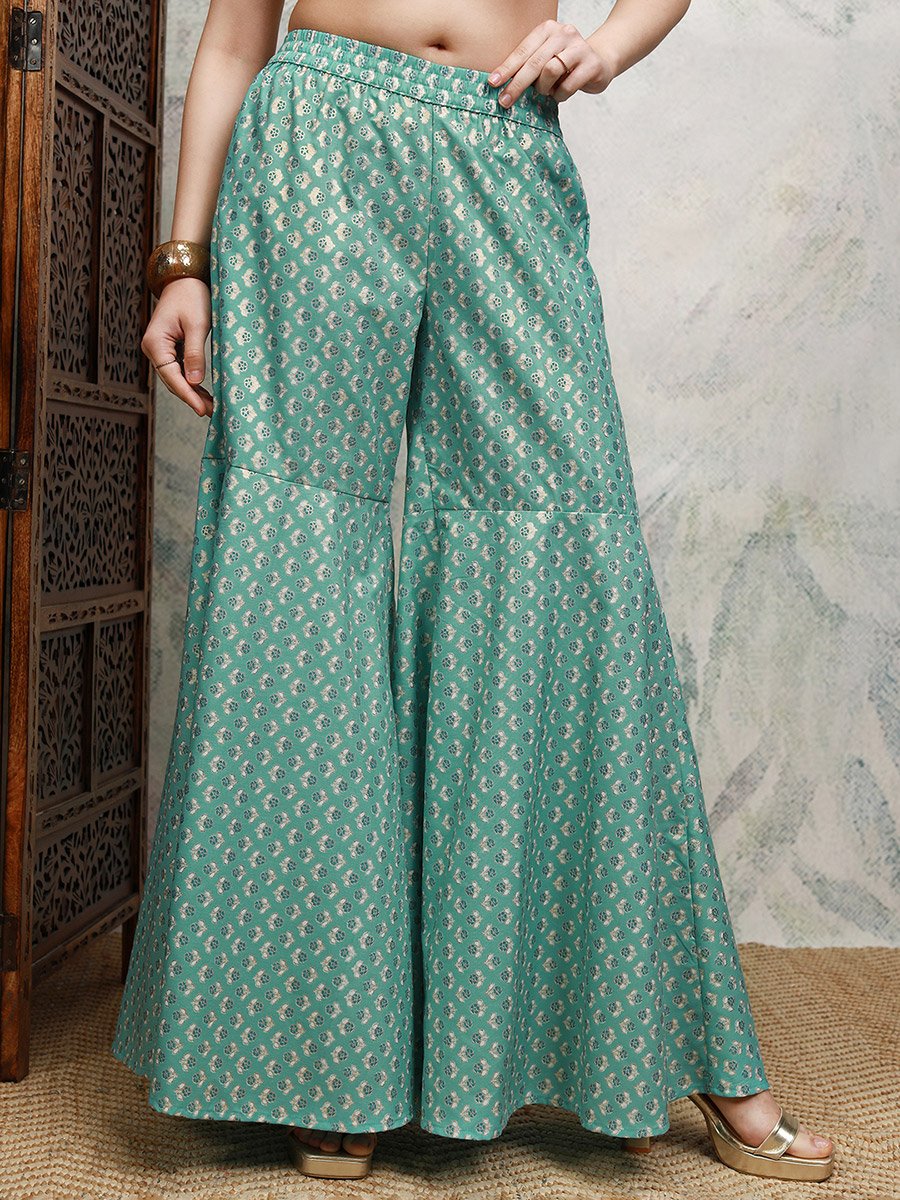 Blue Printed Keyhole Neck Sharara 