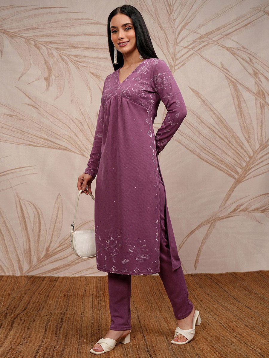 Women Purple Embroidered Kurta Set 