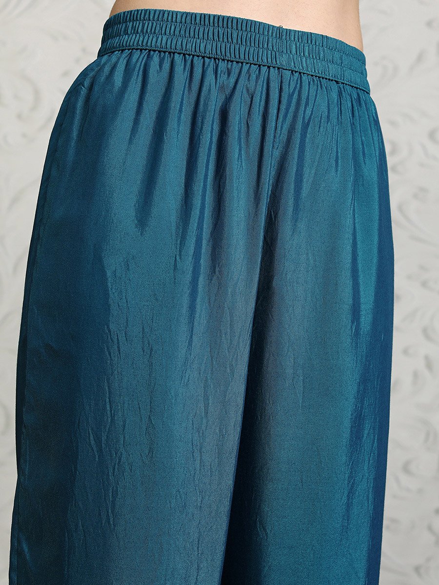 Women Blue Printed Viscose Kurta Set with Dupatta 