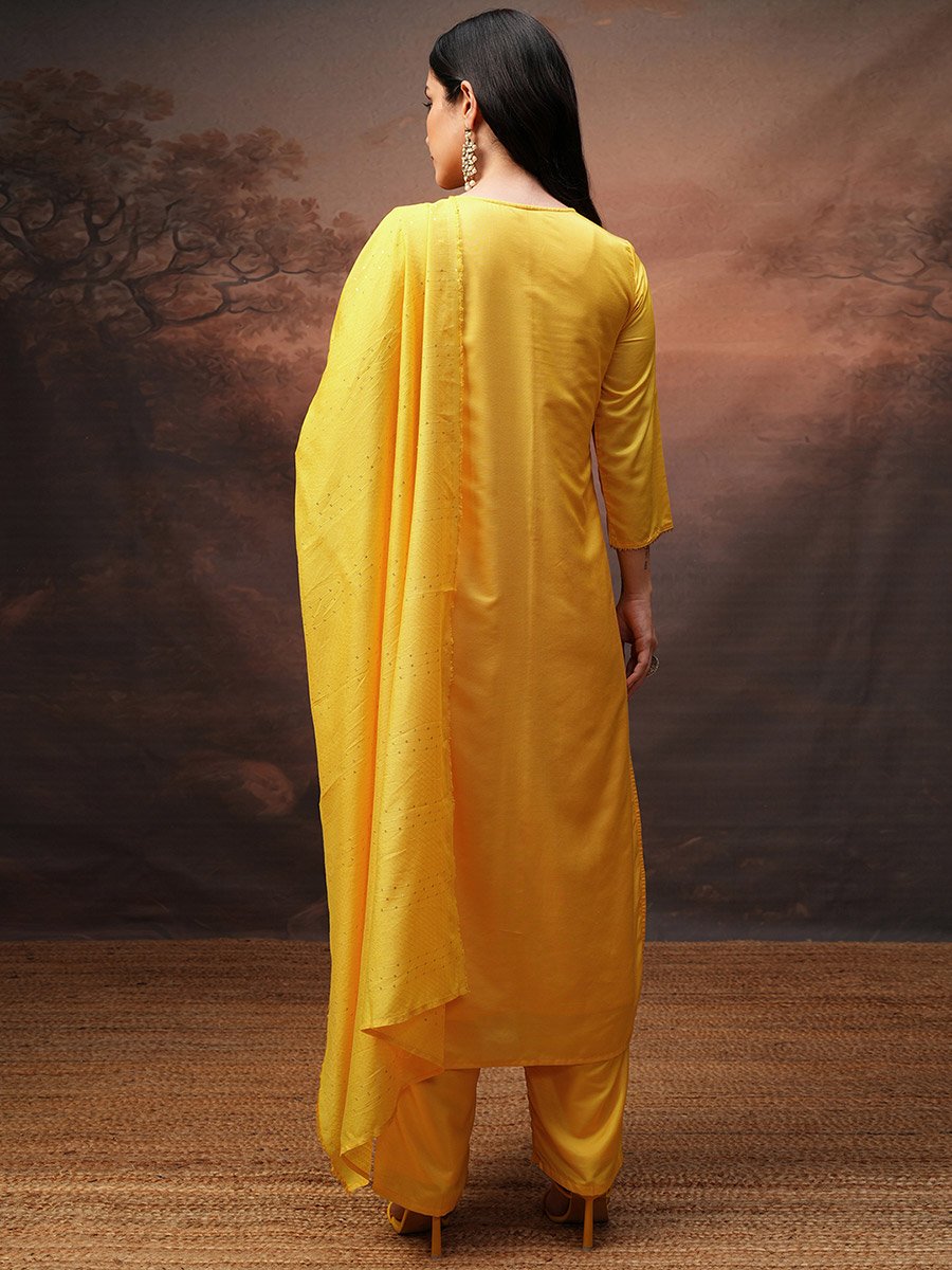 Women Yellow Printed Kurta Set with Dupatta 