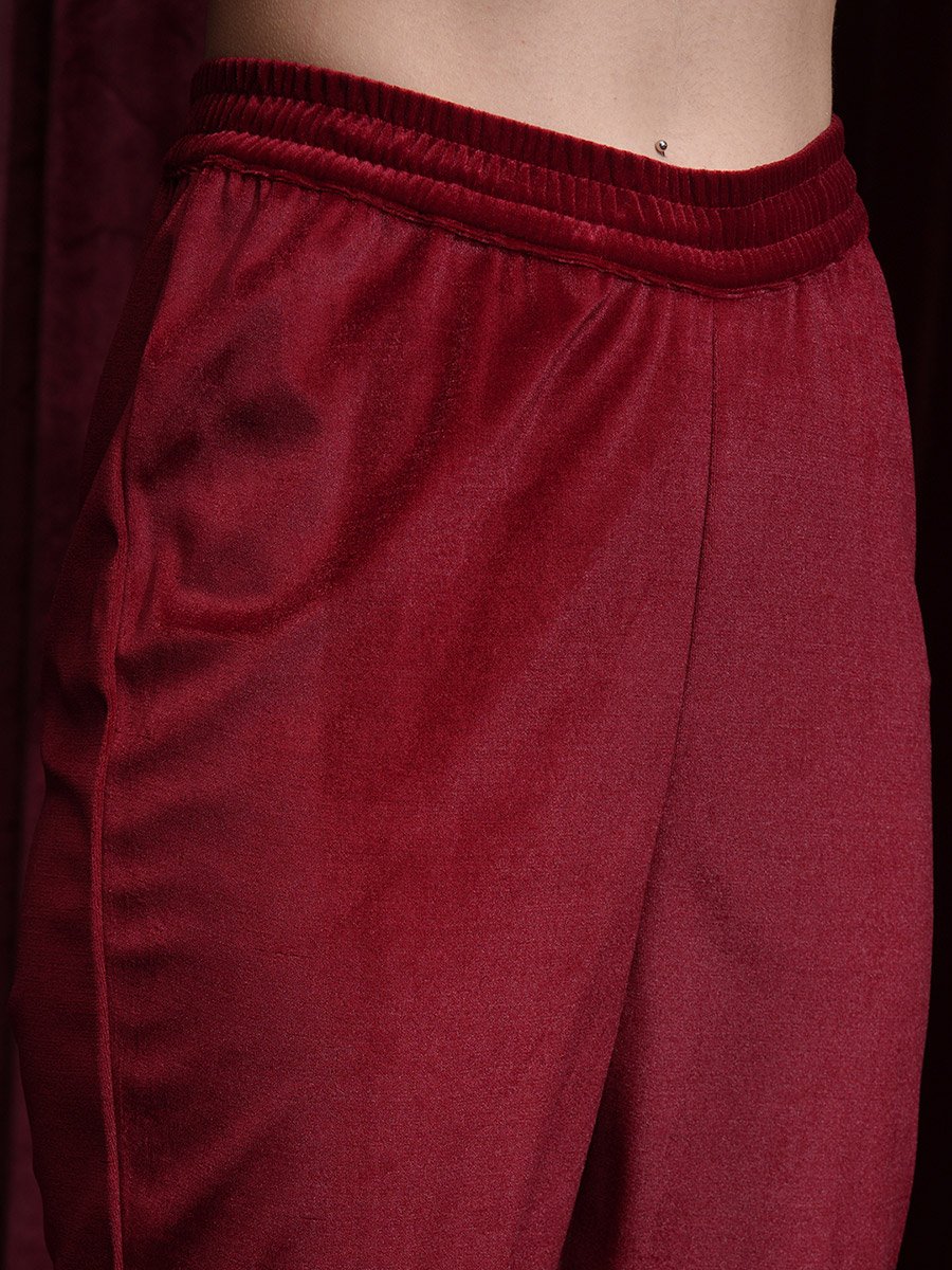 Women Red Embroidered Velvet Kurta Set 