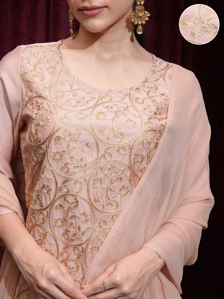 Women Peach Embroidered Kurta Set 