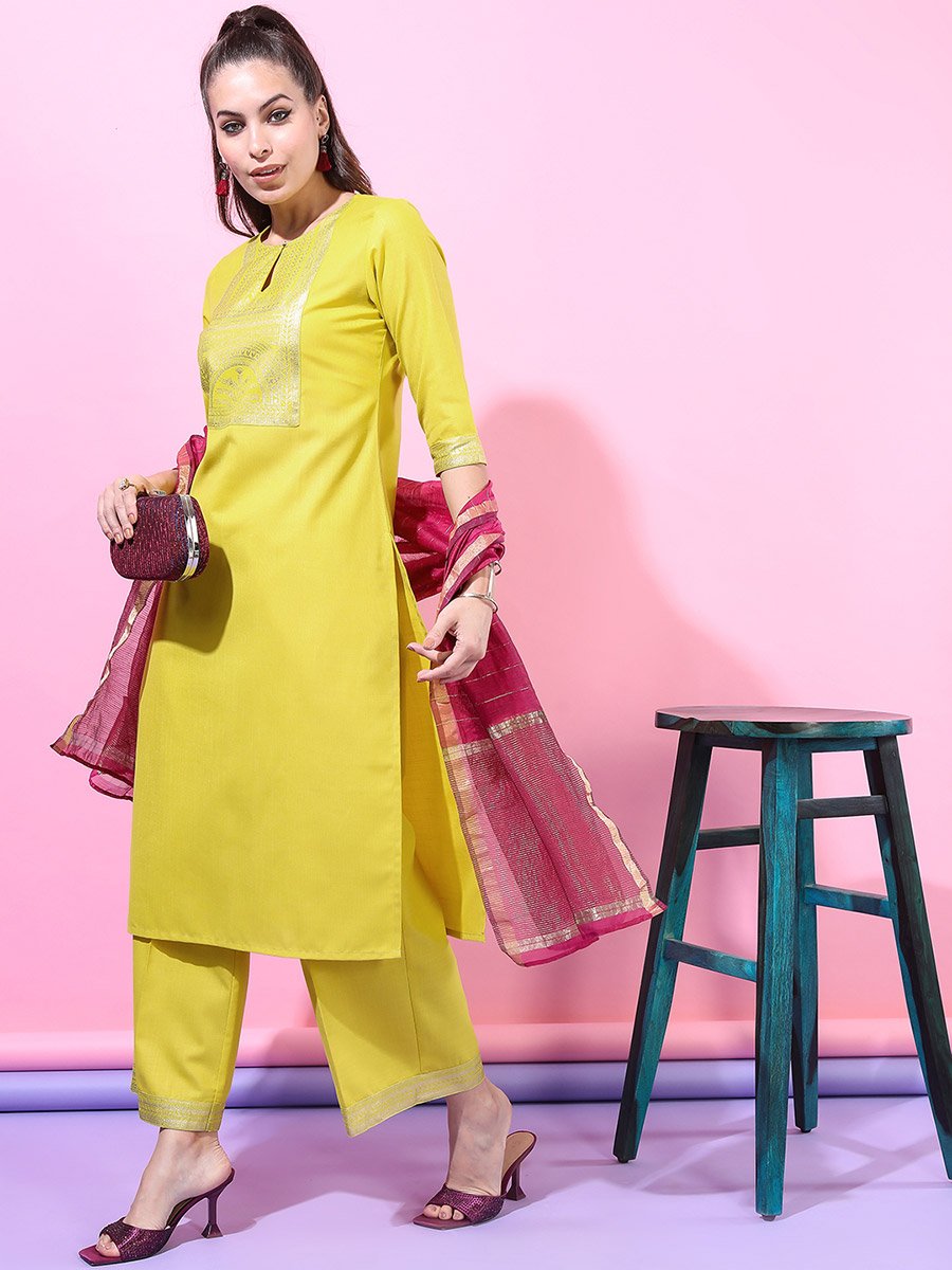 Women Lime Green Printed Kurta Set 