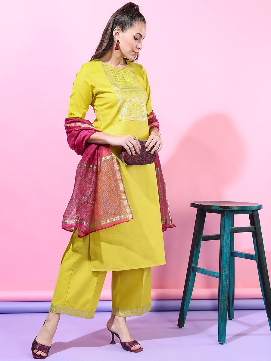 Women Lime Green Printed Kurta Set 
