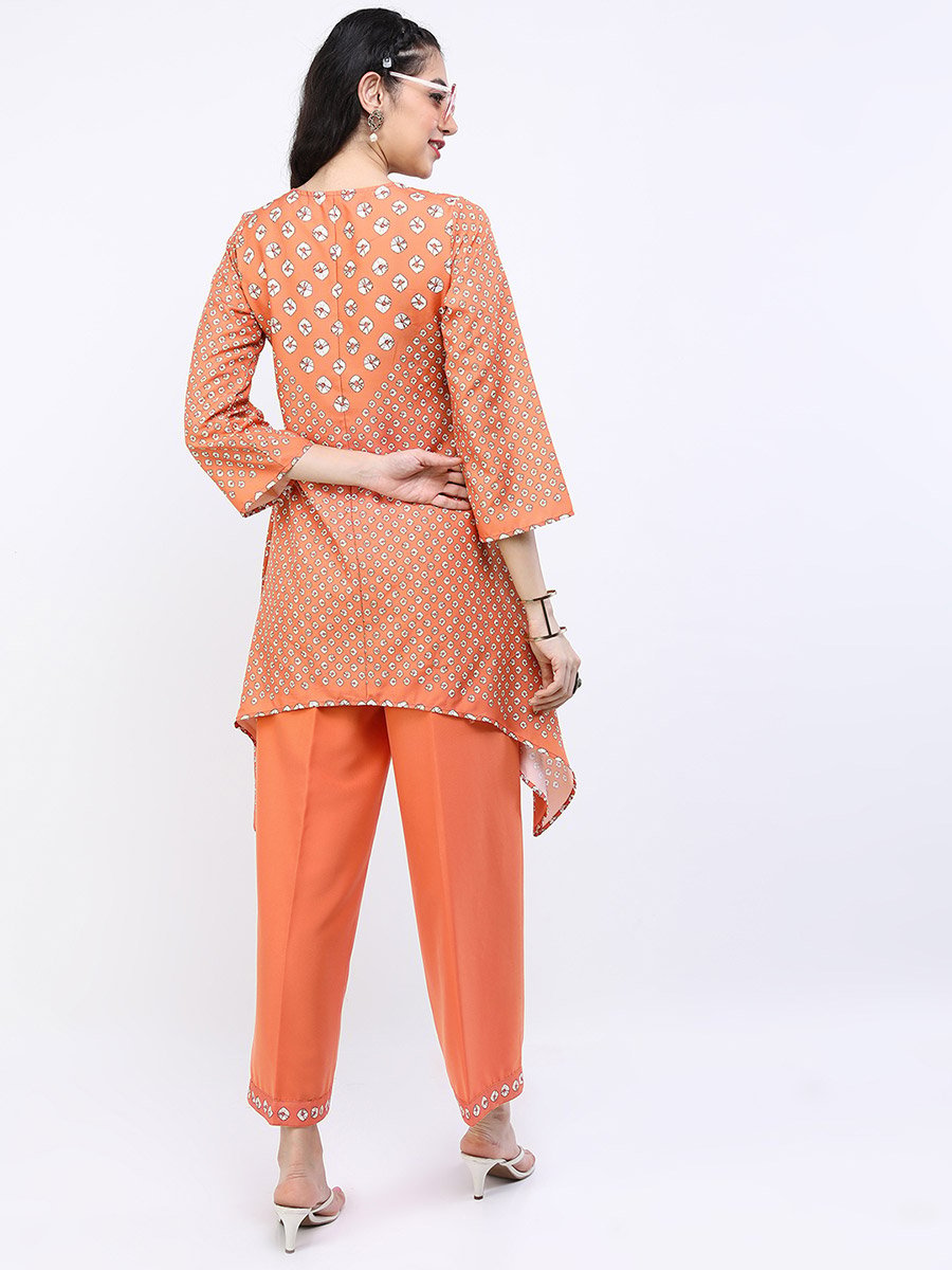 Women Orange Printed Kurta and Trouser Set