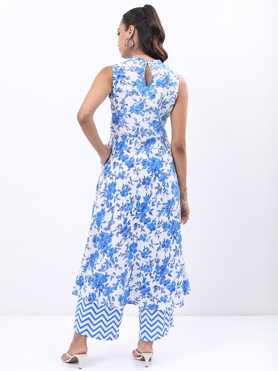 Women Blue Printed Kurta with Palazzo Pants 