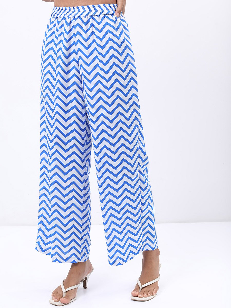 Women Blue Printed Kurta with Palazzo Pants 