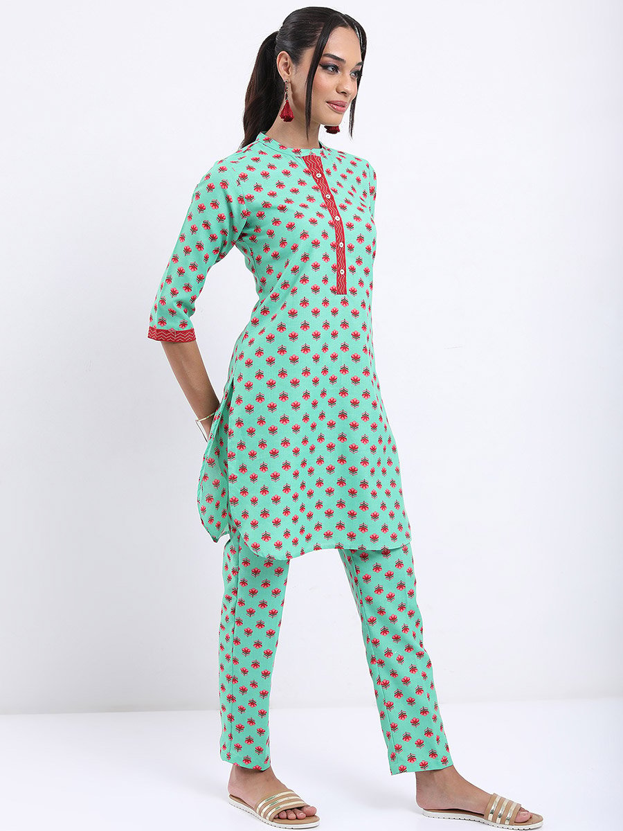 Women Green Printed Kurta and Trouser Set 