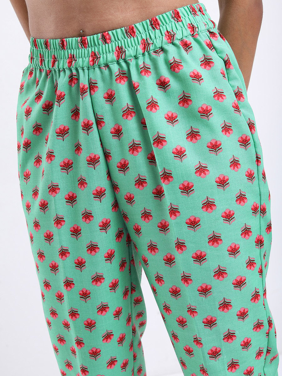 Women Green Printed Kurta and Trouser Set 