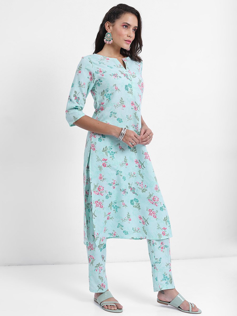 Women Blue Floral Printed Kurta Set with Dupatta 