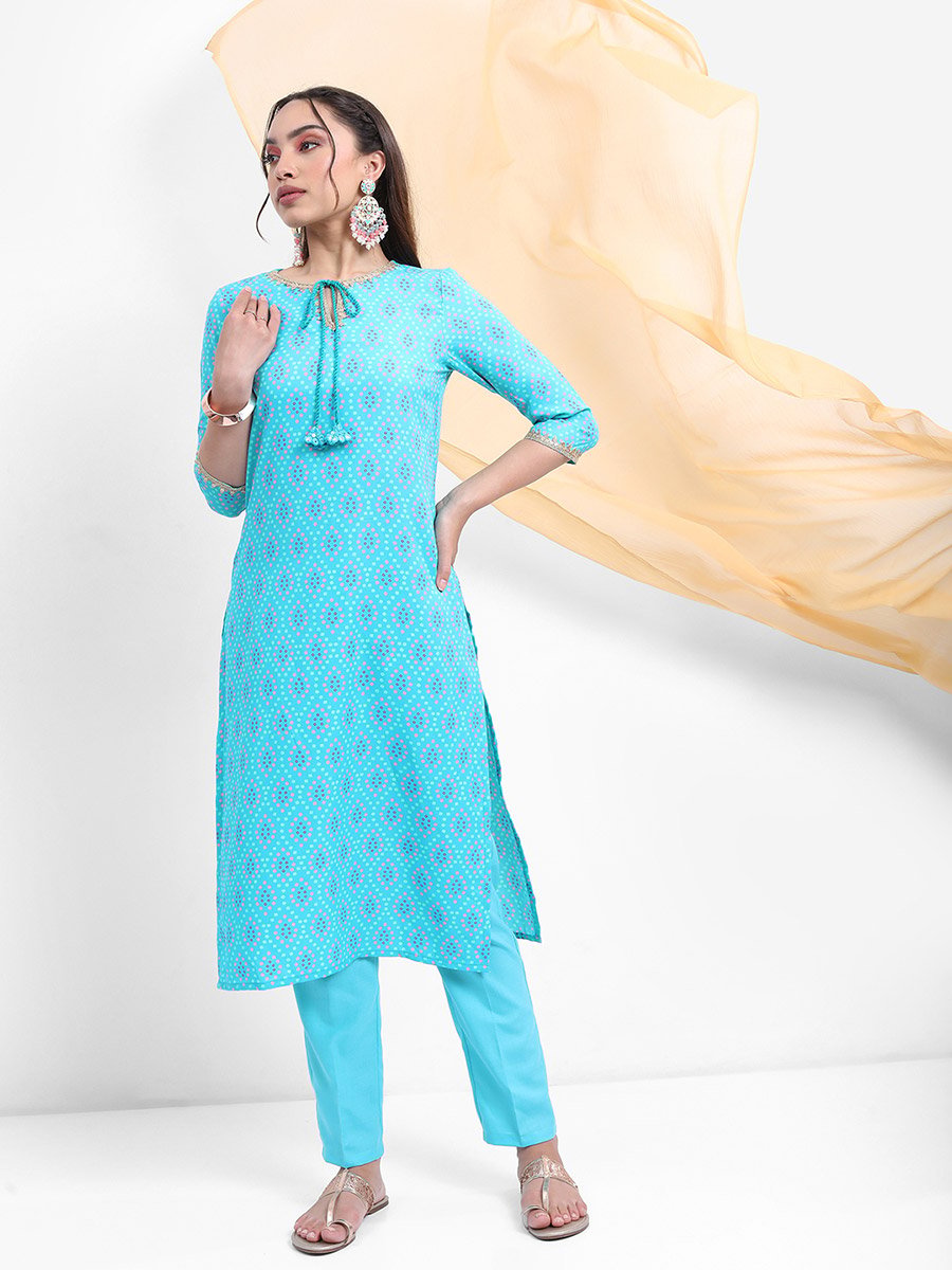 Blue Printed Kurta Set with Dupatta