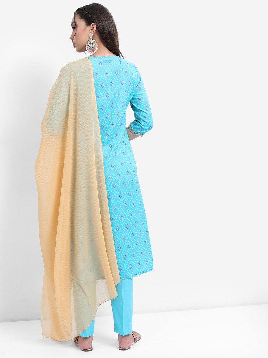 Blue Printed Kurta Set with Dupatta