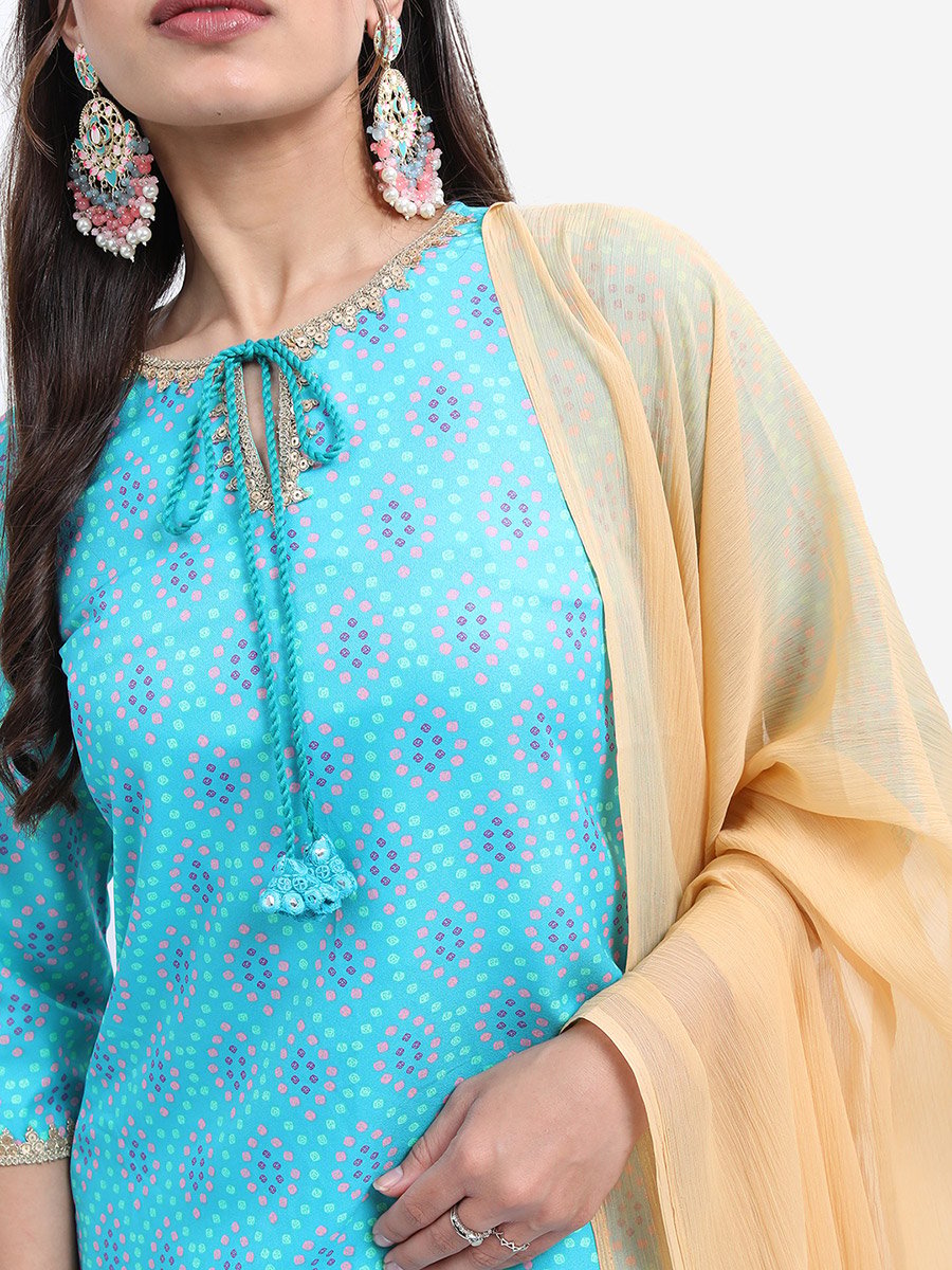 Blue Printed Kurta Set with Dupatta