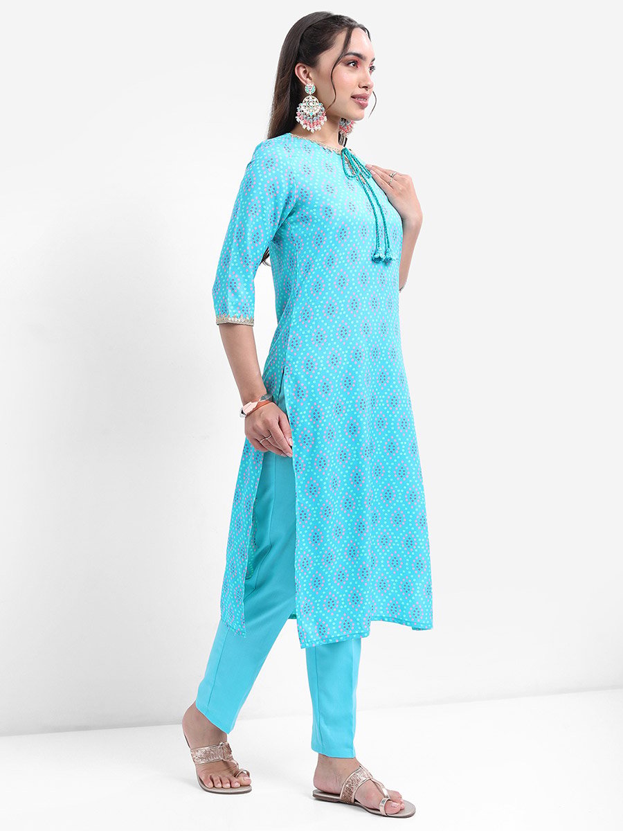 Blue Printed Kurta Set with Dupatta