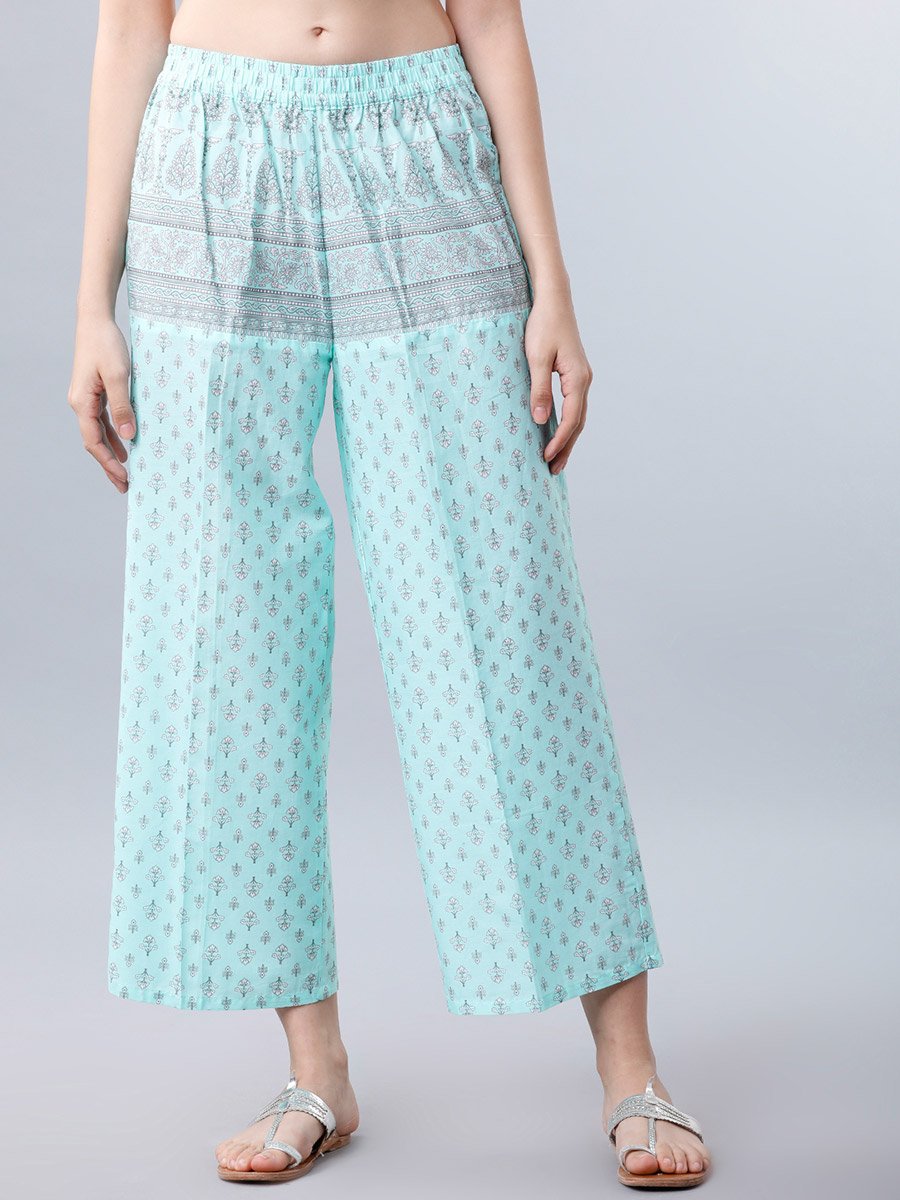 Women Blue Cotton Printed Kurta Set 