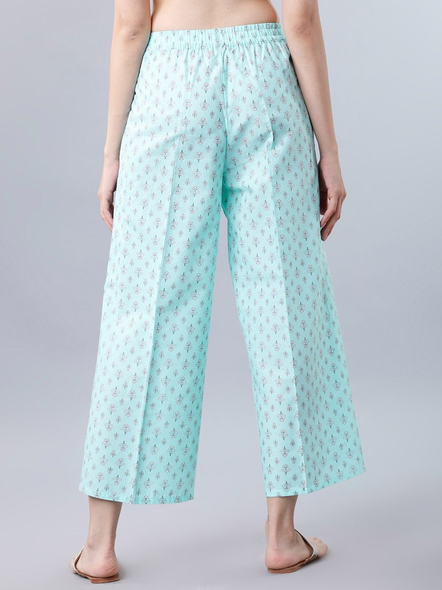 Women Blue Cotton Printed Kurta Set 