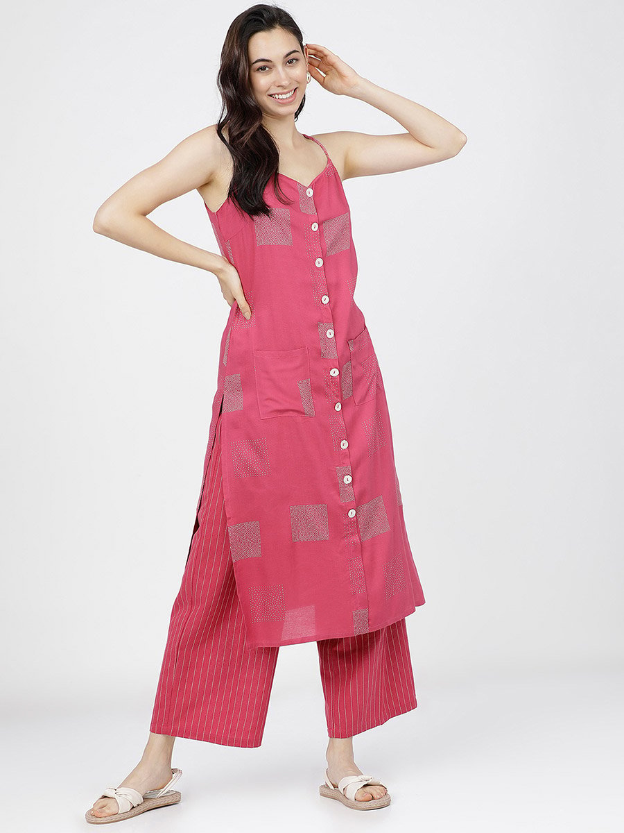 Women Pink Printed Kurta with Palazzos 