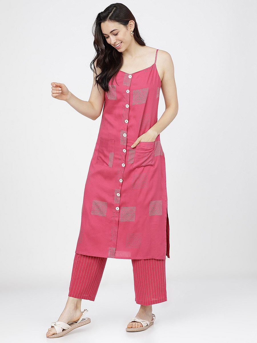 Women Pink Printed Kurta with Palazzos 