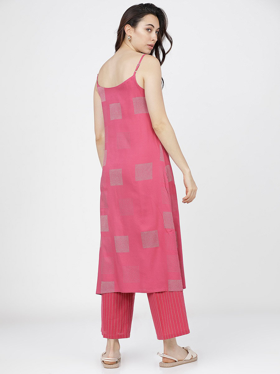 Women Pink Printed Kurta with Palazzos 