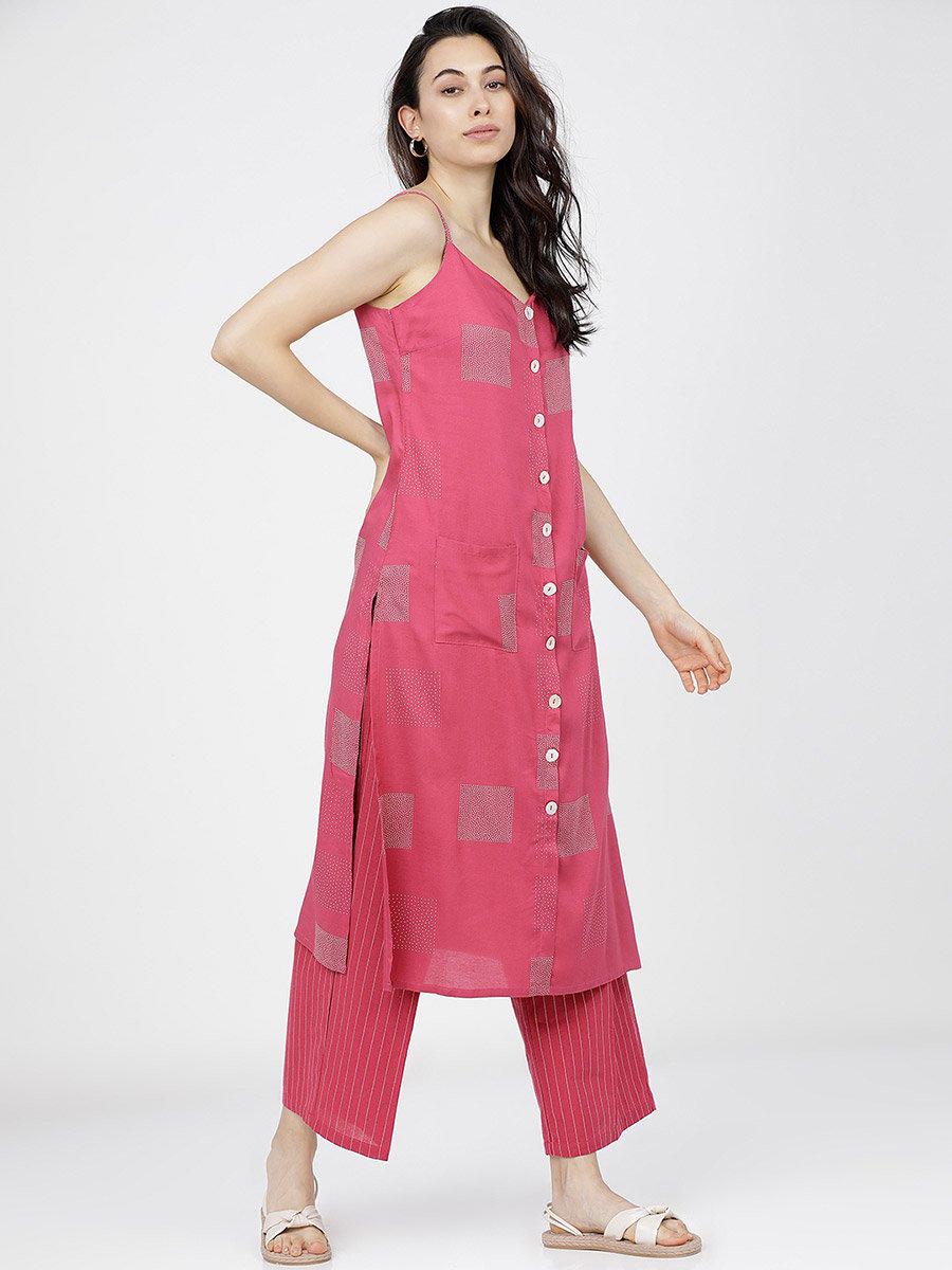 Women Pink Printed Kurta with Palazzos 