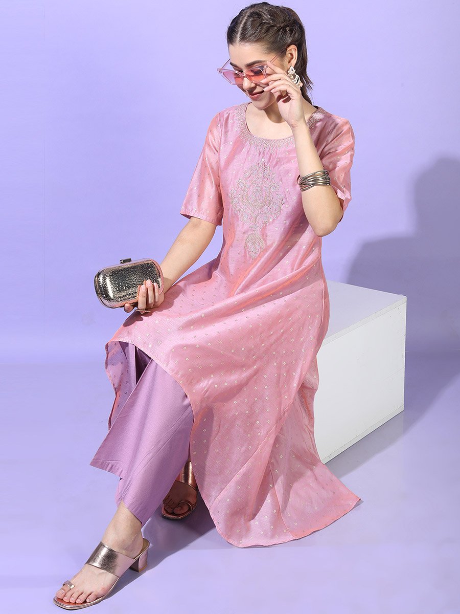 Women Pink Printed Kurta with Trouser
