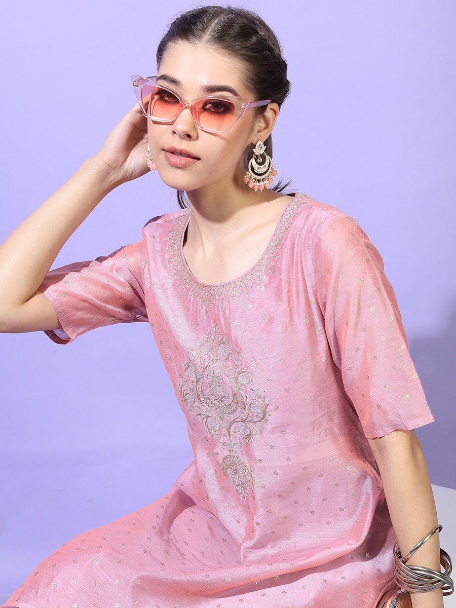 Women Pink Printed Kurta with Trouser