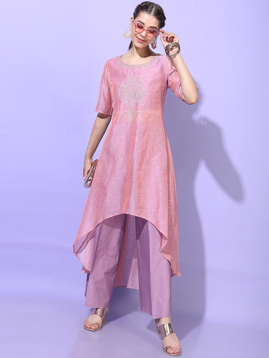 Women Pink Printed Kurta with Trouser