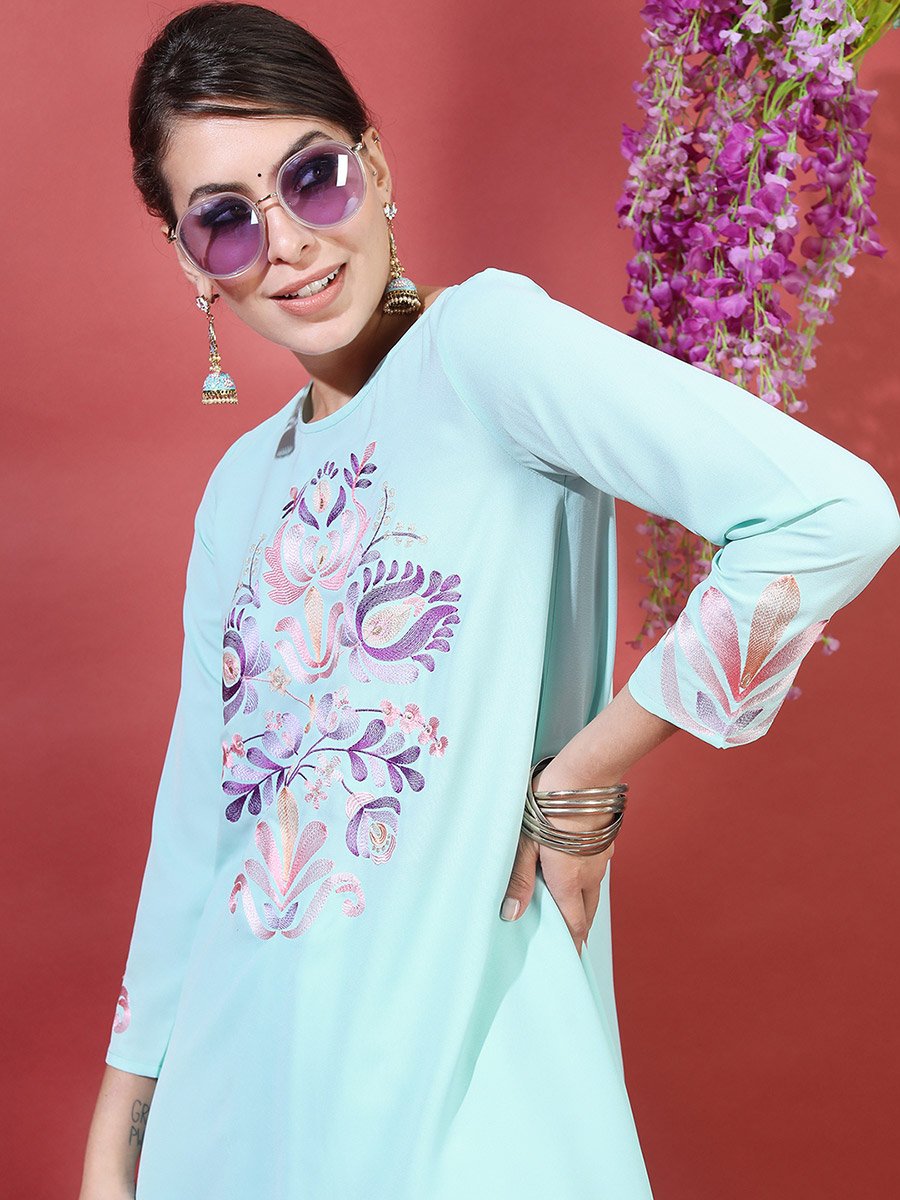 Women Printed High-Low Kurta with Dhoti Pants 