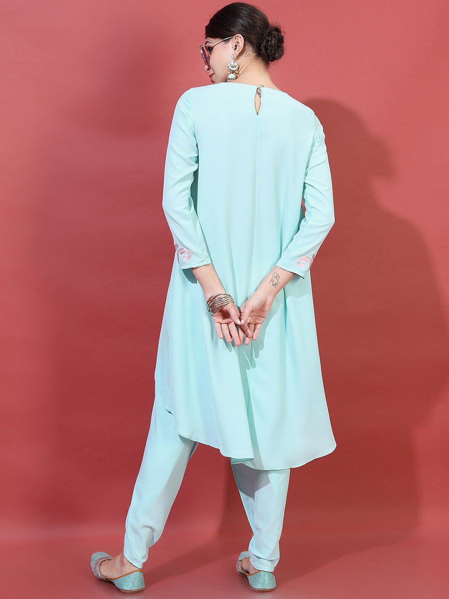Women Printed High-Low Kurta with Dhoti Pants 