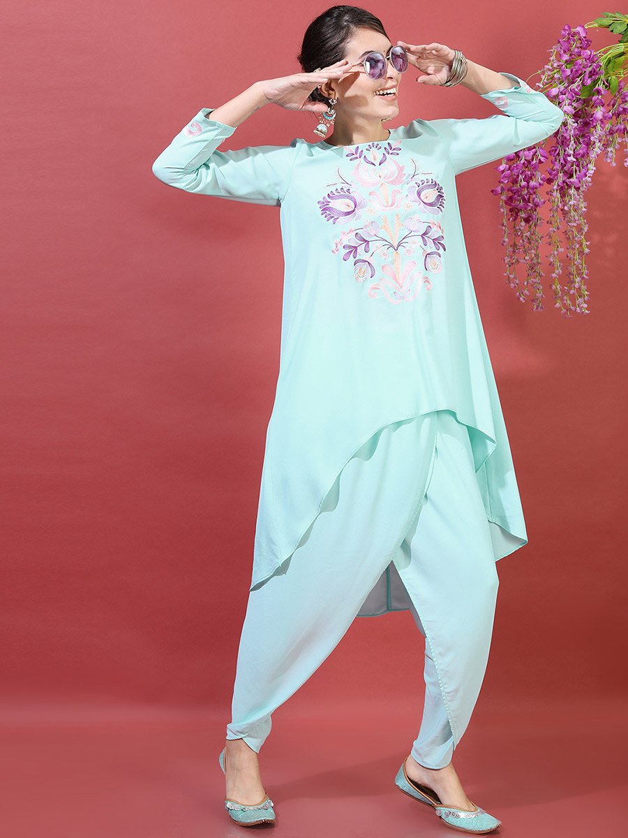 Women Printed High-Low Kurta with Dhoti Pants 