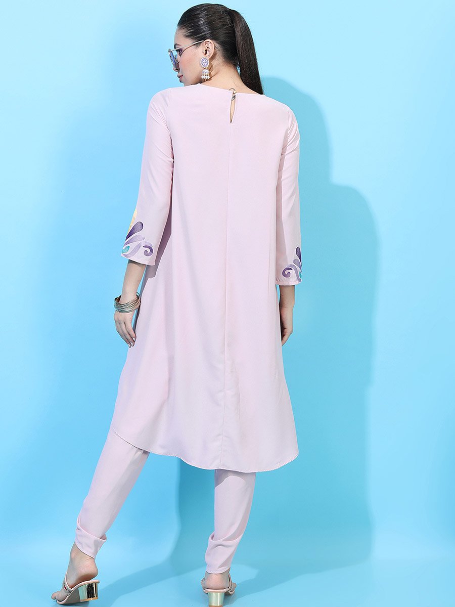 Women Embroidered High-Low Kurta with Dhoti Pants 