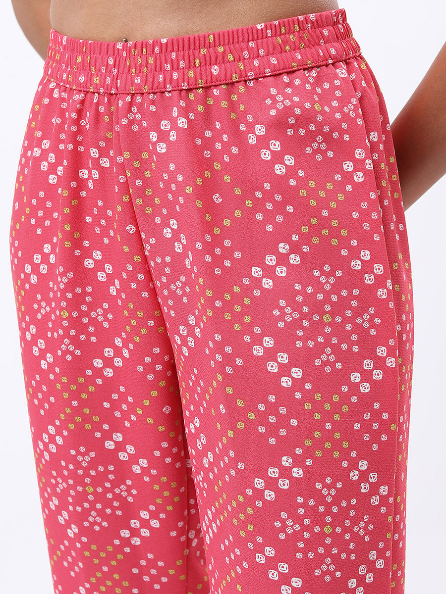 Women Pink Printed Kaftan Kurta with Trousers 