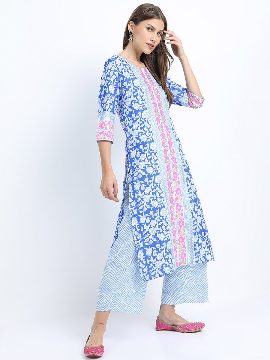 Women Blue Printed Kurta Set with Dupatta