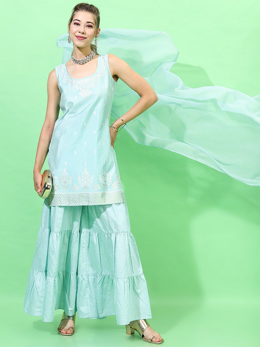 Women Blue Printed Kurta Set with Dupatta