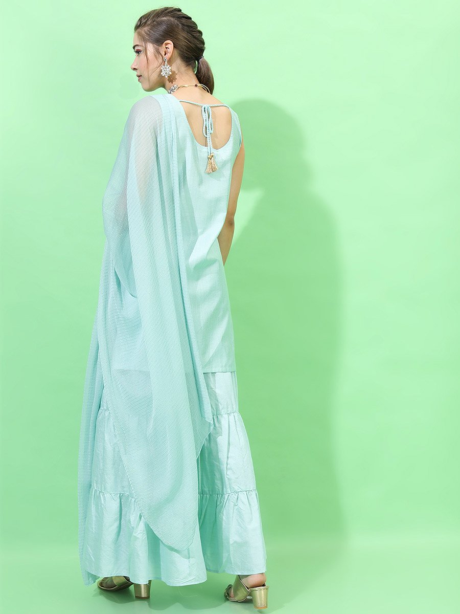 Women Blue Printed Kurta Set with Dupatta