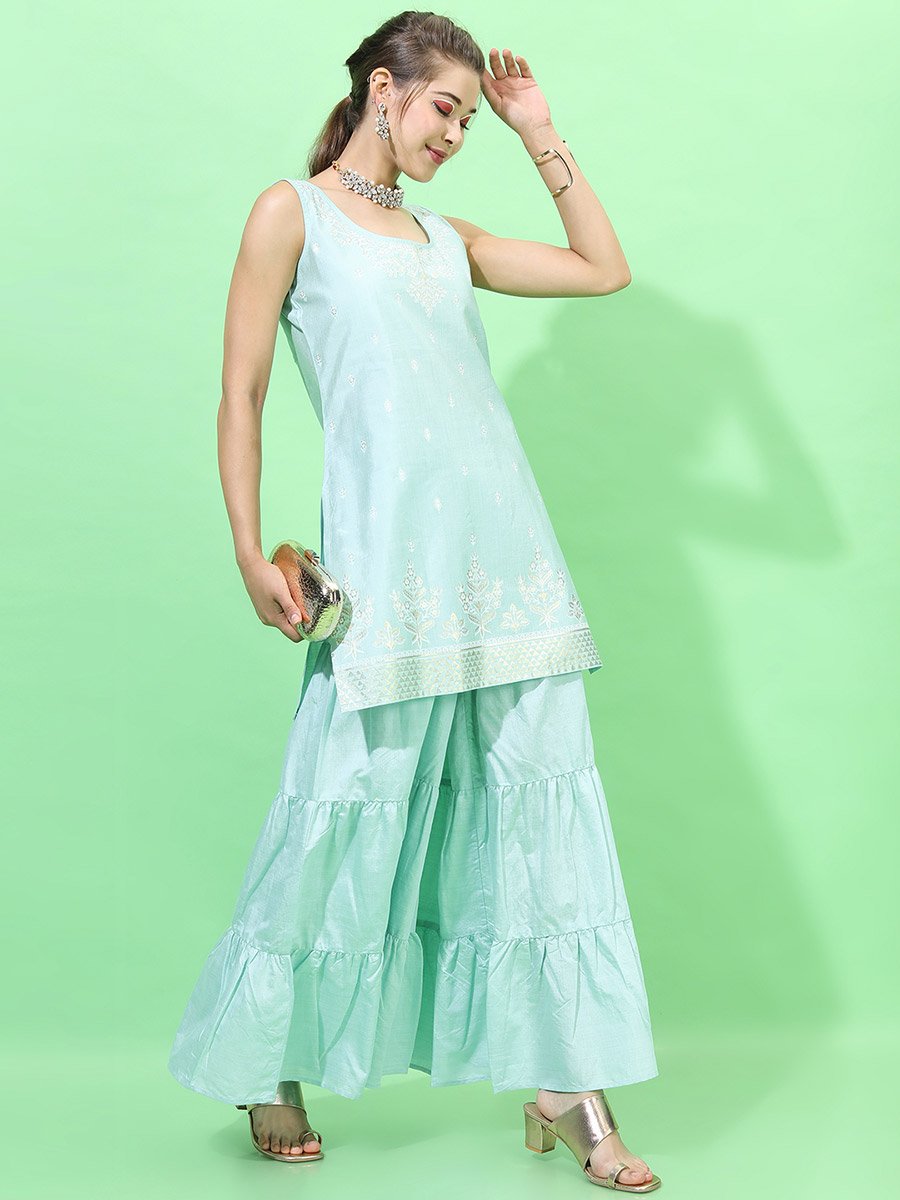 Women Blue Printed Kurta Set with Dupatta