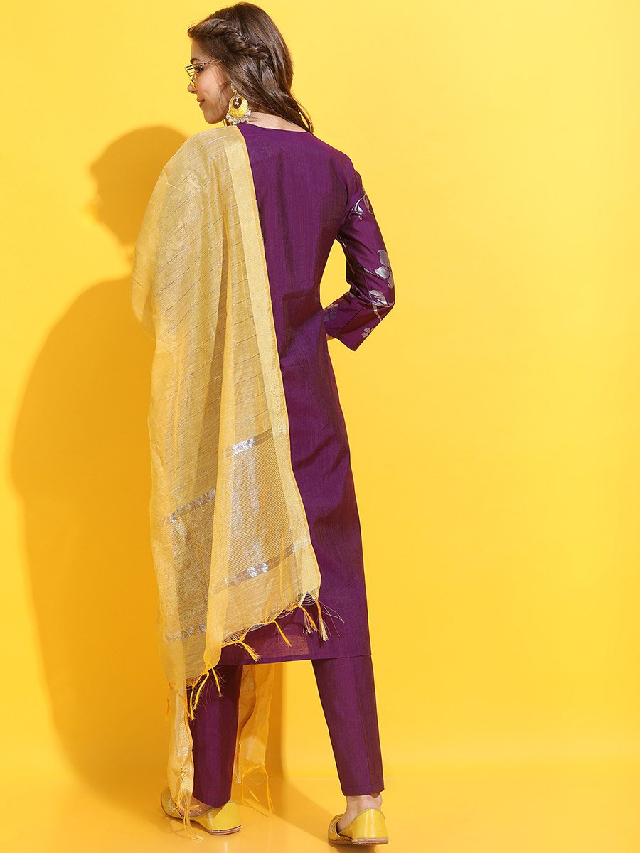 Vishudh Women Floral Kurta with Trouser and Dupatta