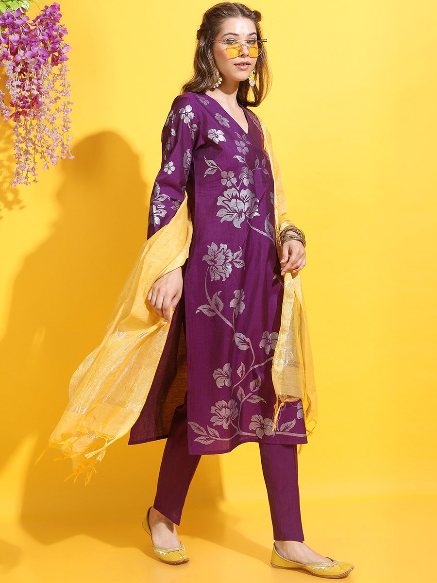 Vishudh Women Floral Kurta with Trouser and Dupatta