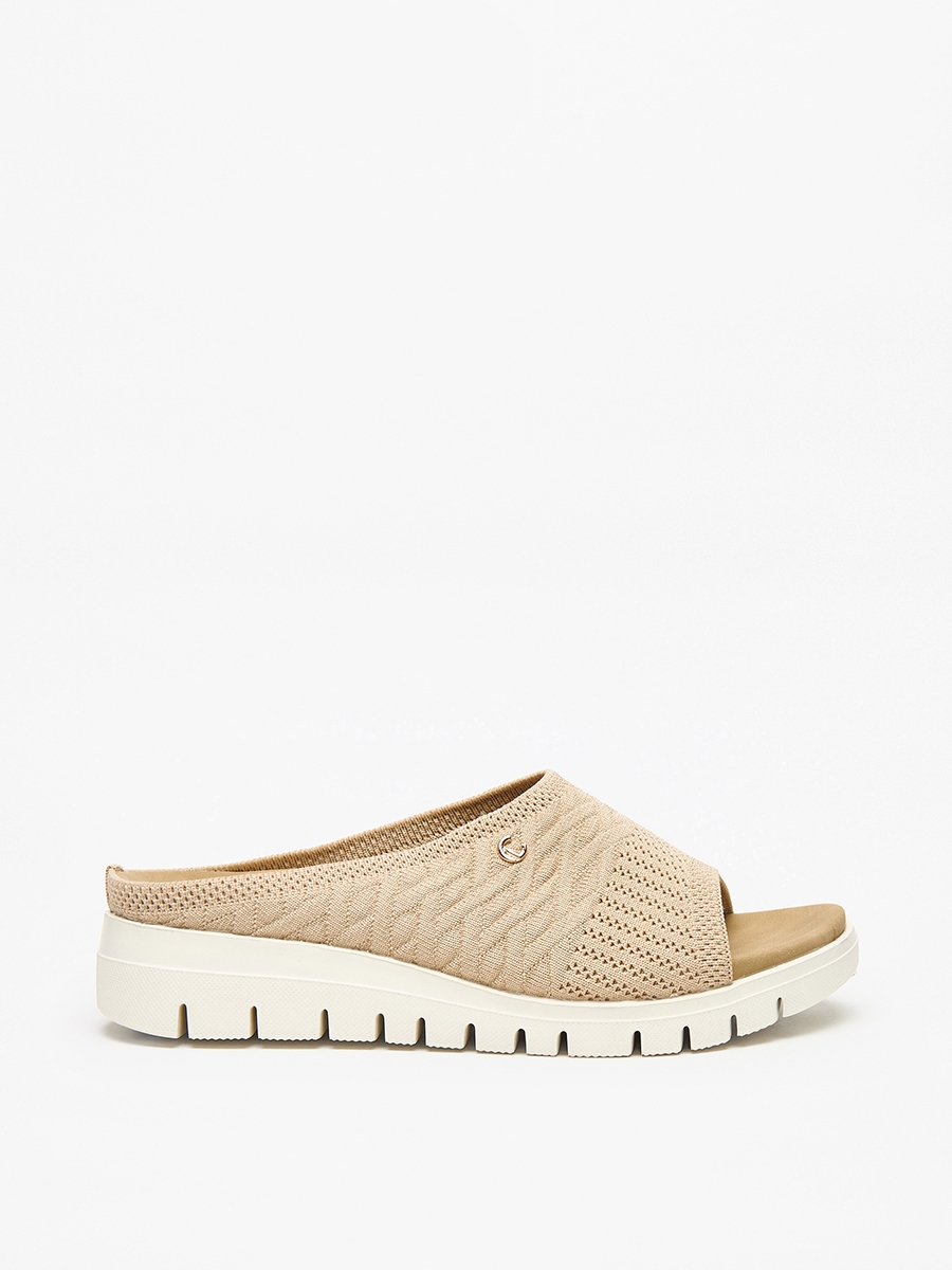Textured Slip-On Sandals with Flatform Heels