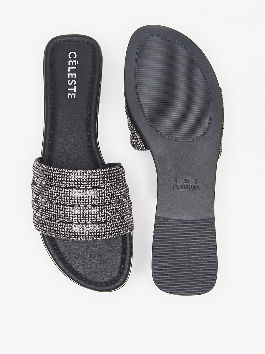 Embellished Slip-On Slide Sandals