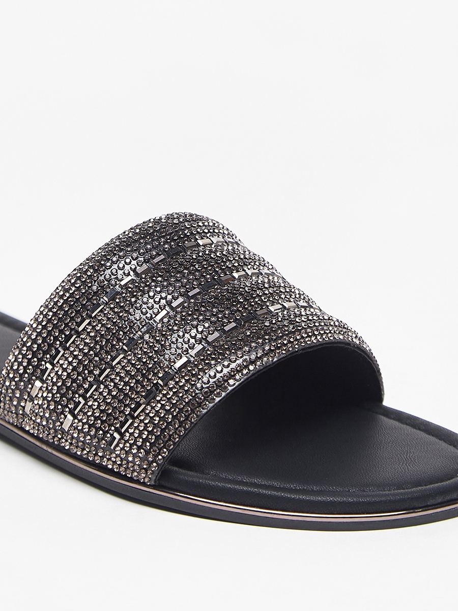 Embellished Slip-On Slide Sandals
