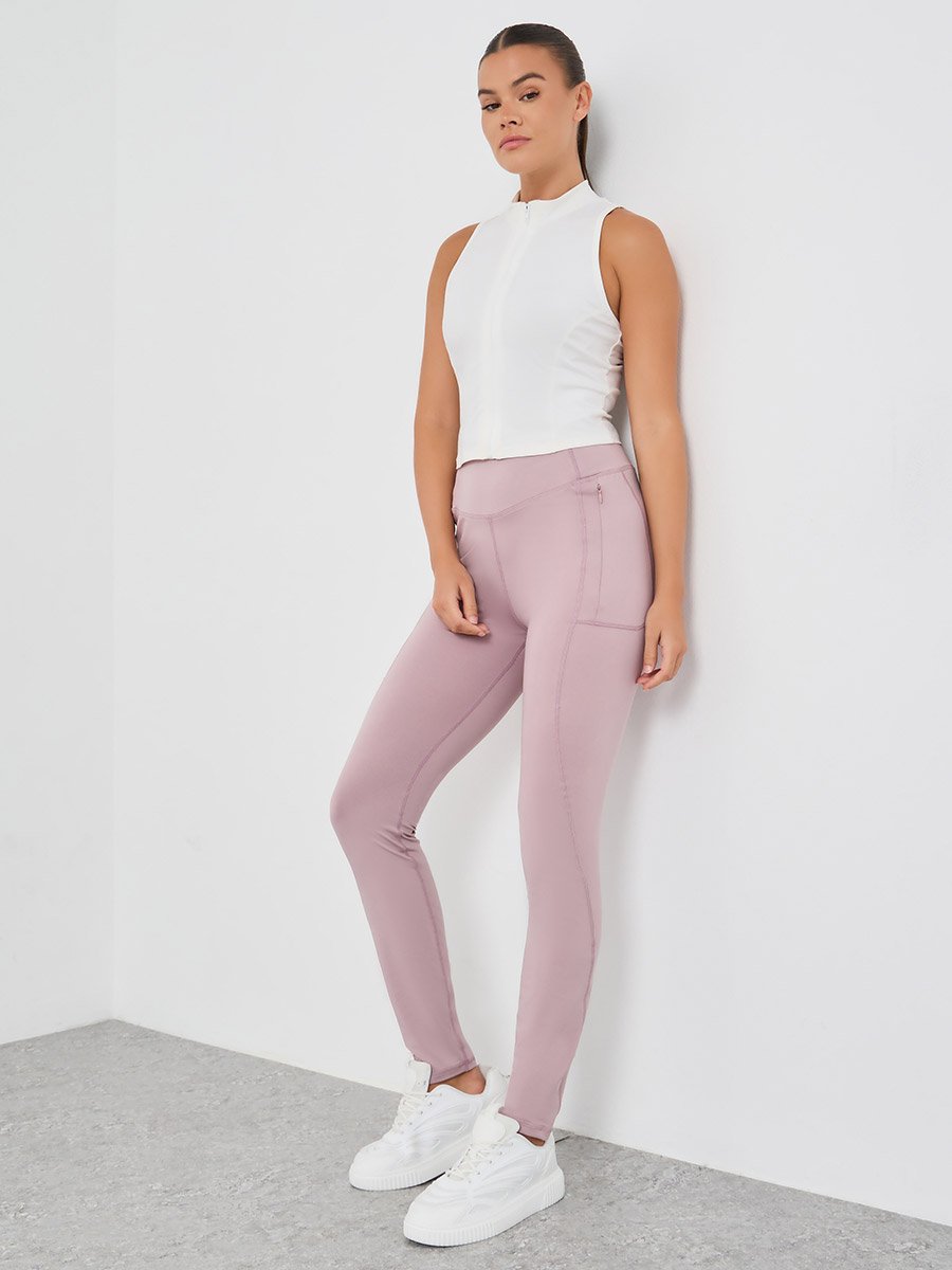 Broad Waistband Zipper Pocket Leggings