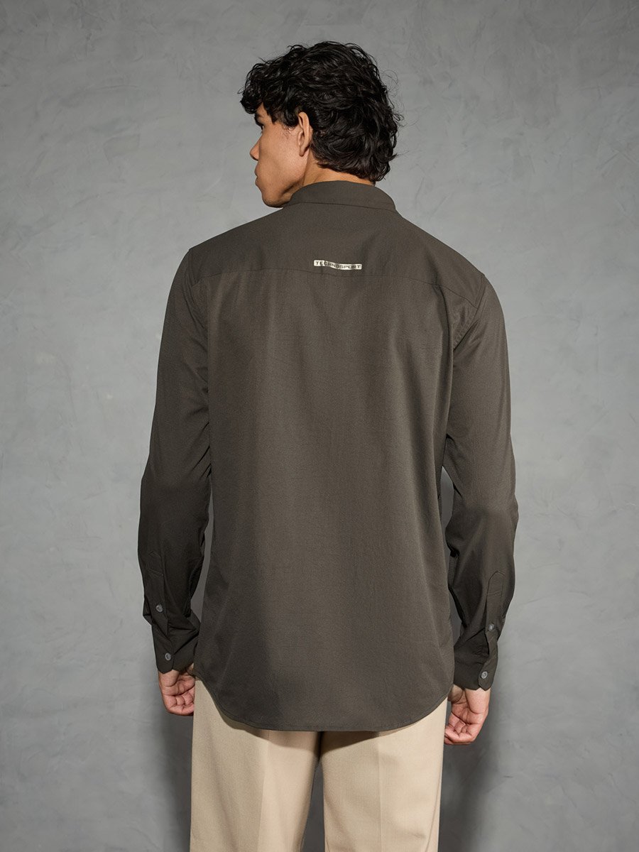 Solid 2-Way Stretch Long Sleeve Regular Fit Shirt