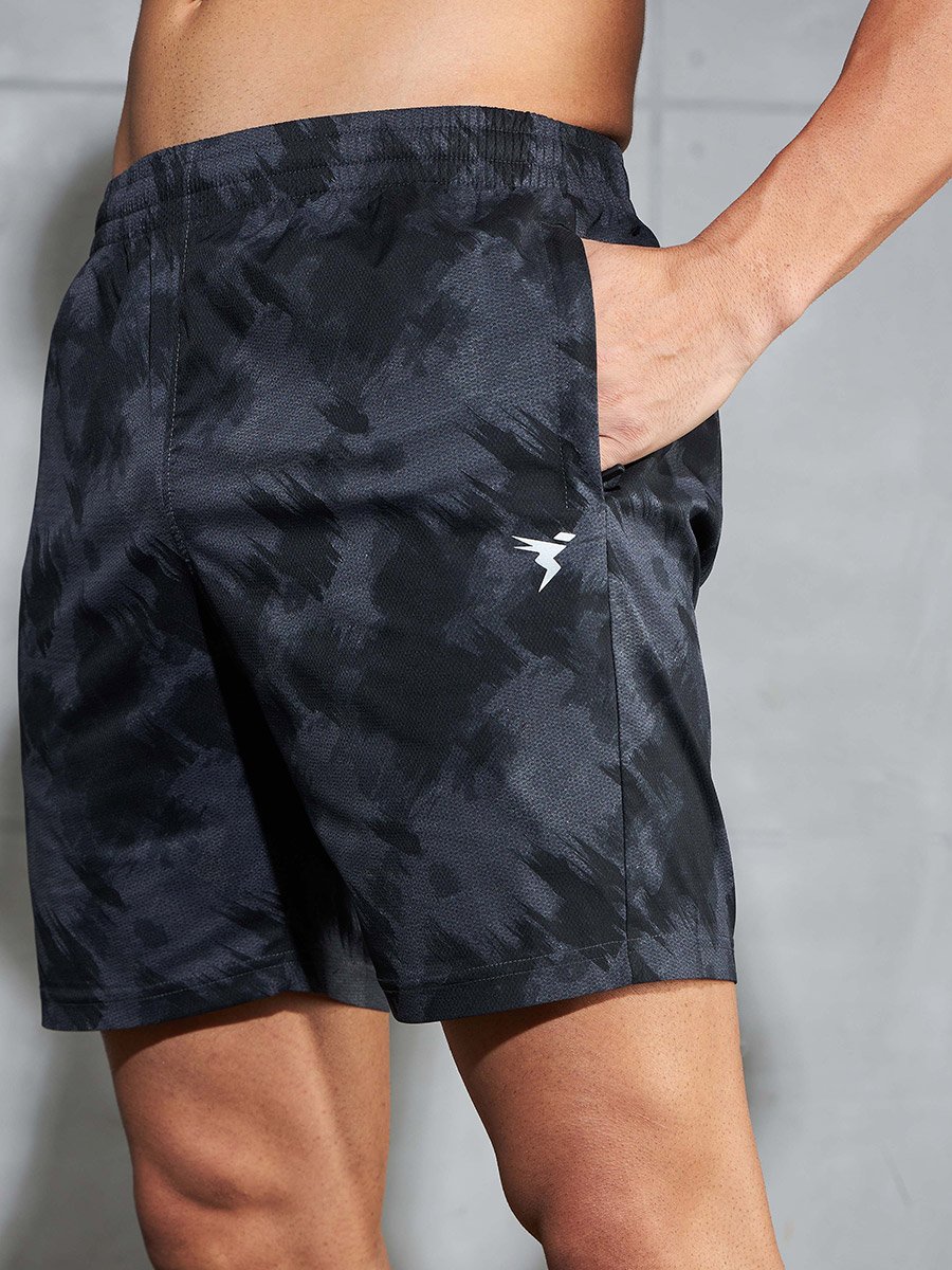 Solid 2-Way Stretch Tie-Dye Print Shorts