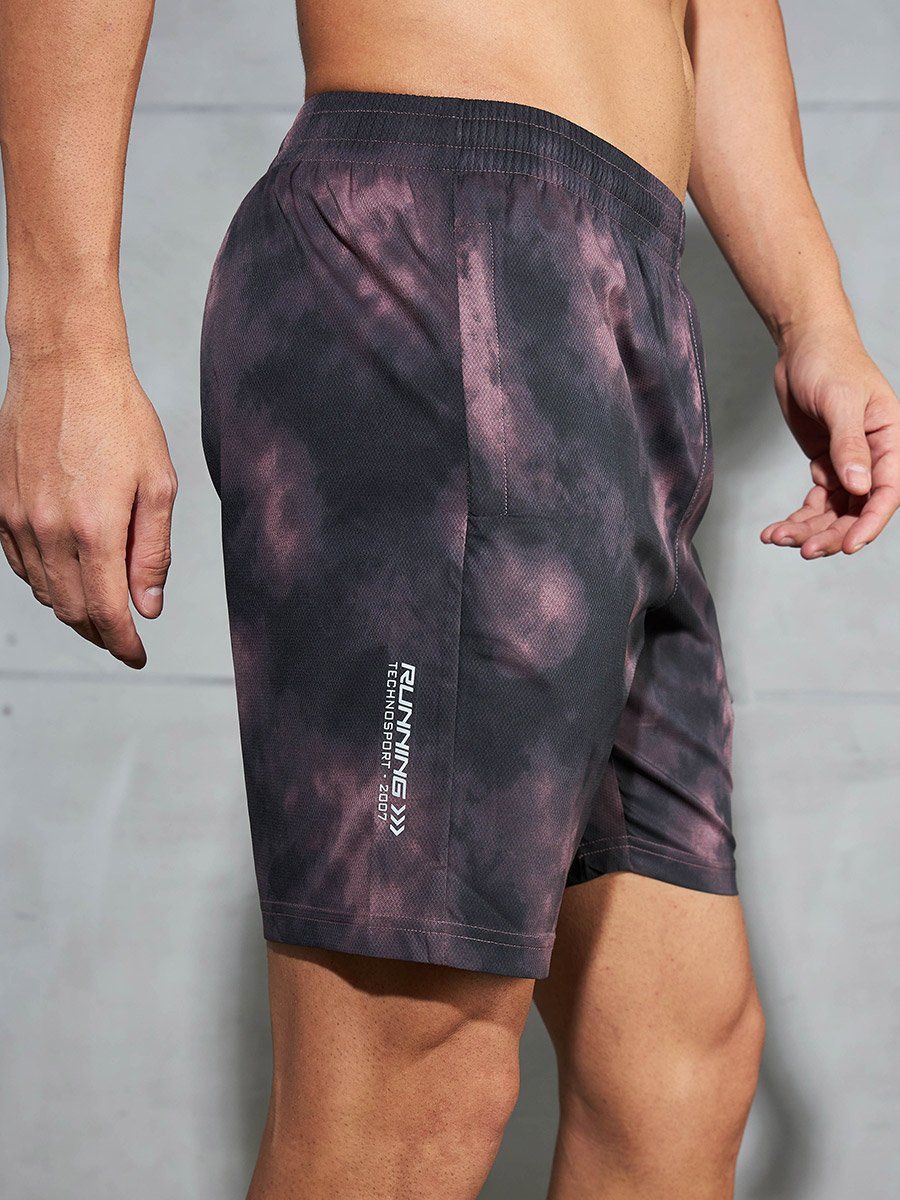 Solid 2-Way Stretch Tie-Dye Print Shorts