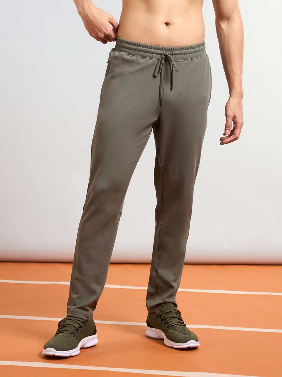 Men Green Solid 4-Way Stretch Track Pants