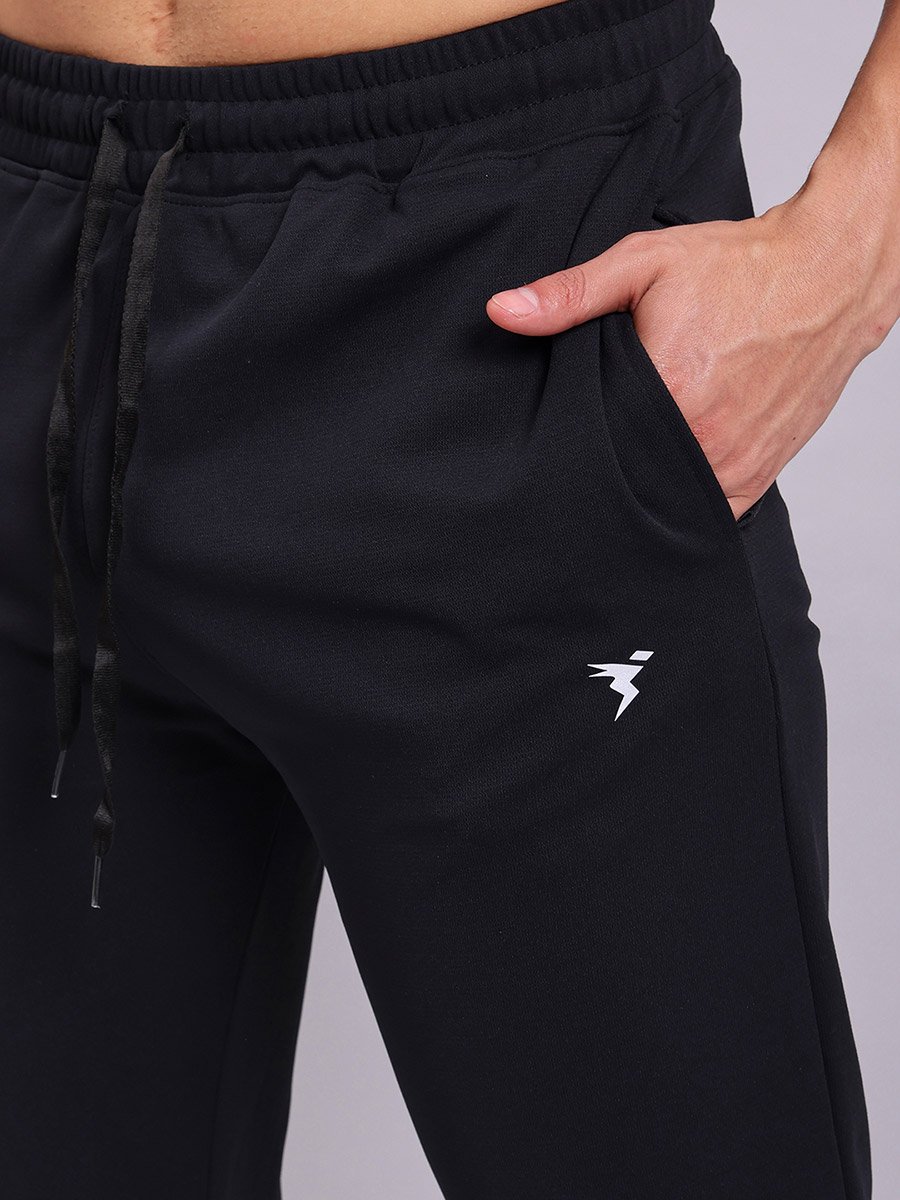 Men Black Solid 4-Way Stretch Track Pants