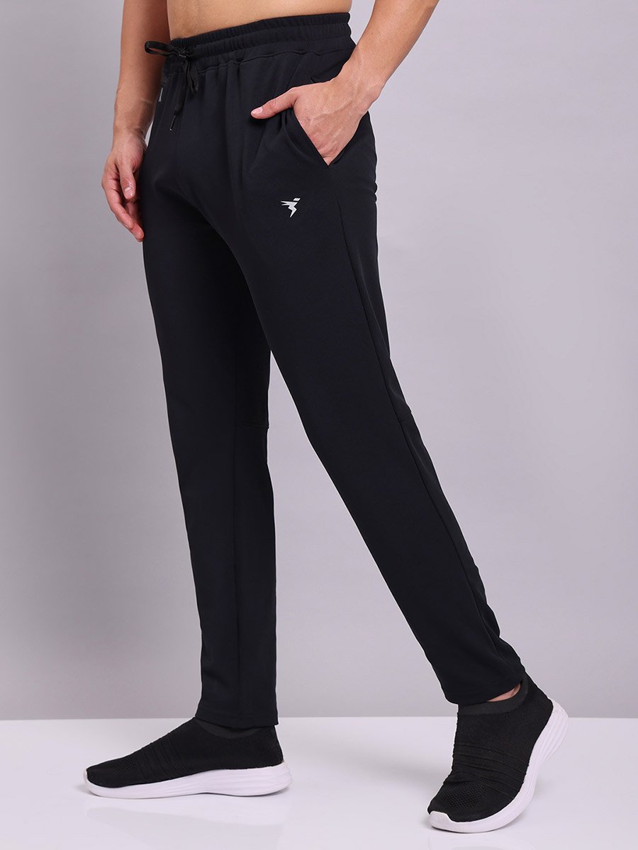Men Black Solid 4-Way Stretch Track Pants